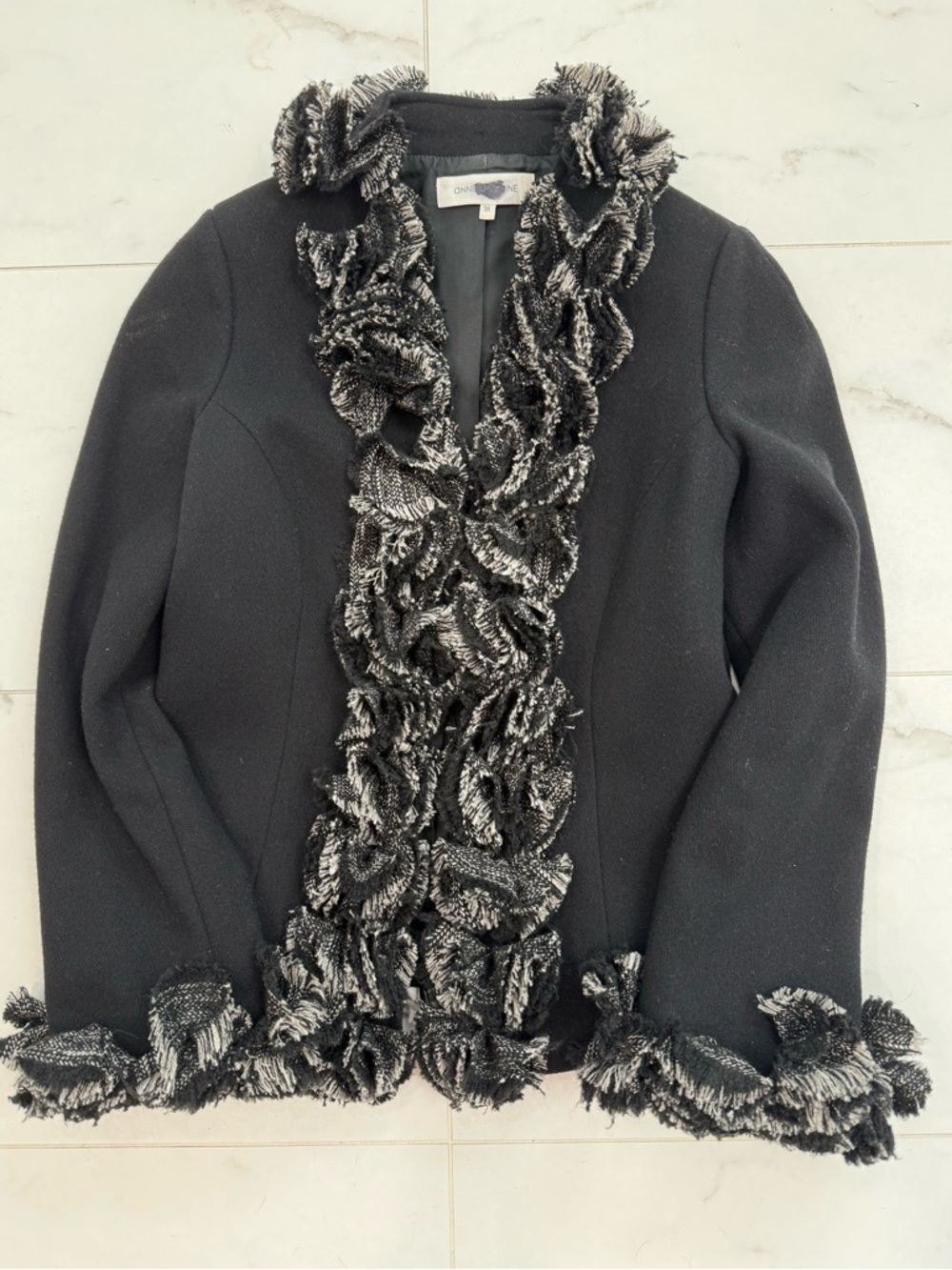 Anne Fontaine Black Jacket with Textured Ruffle Trim